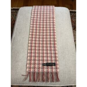 Vintage FRANGI Scarf 100% LAMBSWOOL Made In England Pink Plaid Fringe 10X60